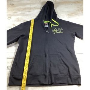 Harley Davidson Zippered Black  With‎ Green Logo Jacket With Hood Women's XL